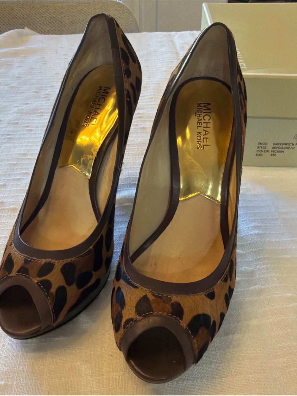 MICHAEL Michael Kors Brown and Black Leopard Print Peep-Toe Pumps